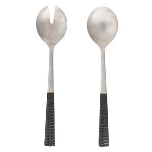 Artifacts Trading Company Rattan Stainless Steel 2 Piece Serving Set with Gift Box - White wash